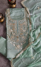 Opulent Elegance Shimmer Tissue Unstitched Suit with Gotta Detailing